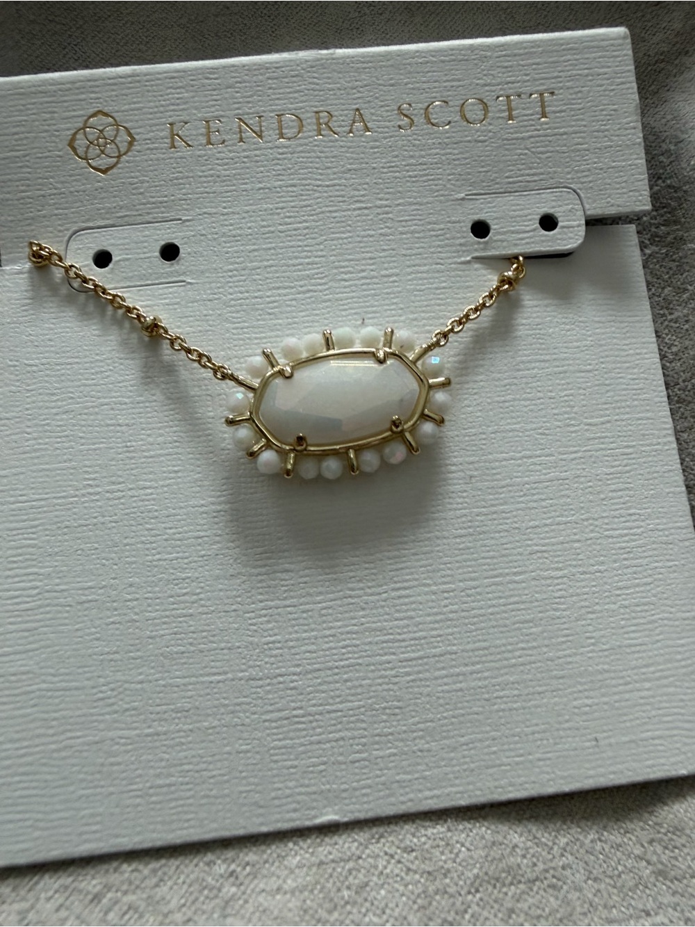 Kendra Scott Elise Color Burst Beaded Gold Iridescent White Necklace sorority - Picture 3 of 5